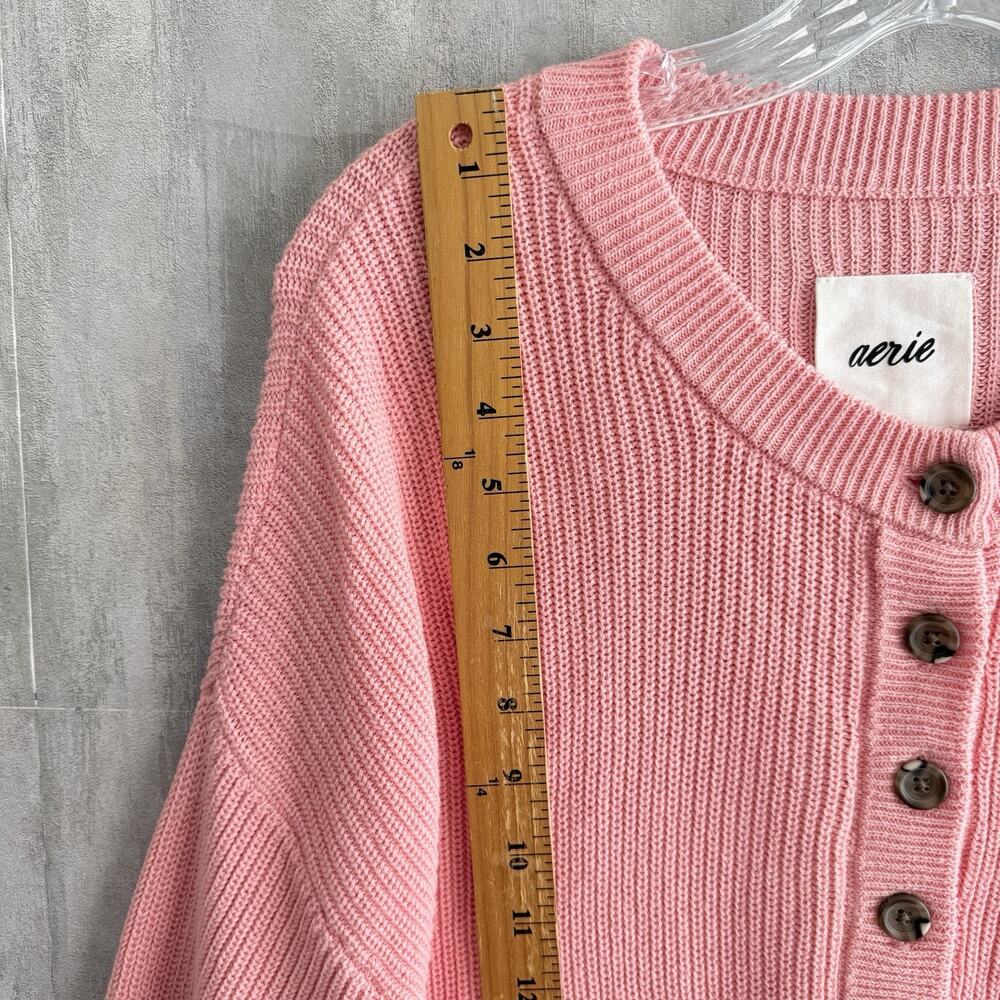 Aerie Knit Oversized Sweater Womens M Pink Cotton Soft 1/2 button Henley Ribbed - Picture 8 of 13